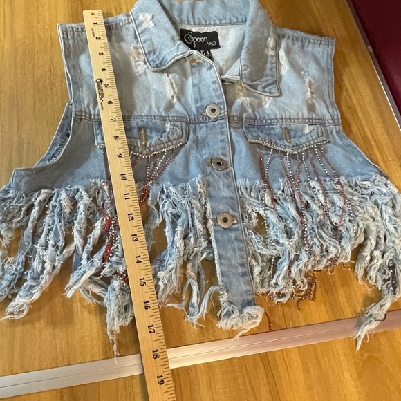 Distressed Denim Vest with Fringe - Picture 5 of 7